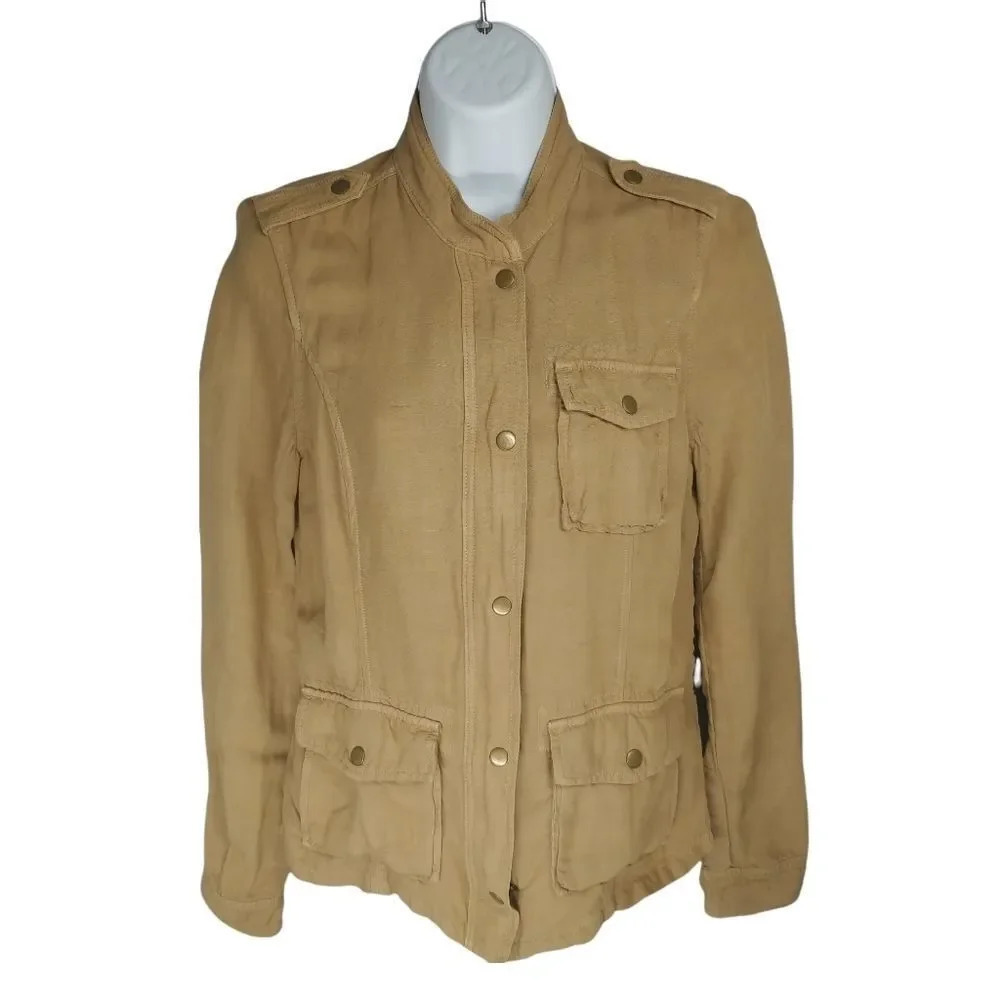 Lucky Brand Live in Love Military Style Jacket Linen Khaki Brown XS